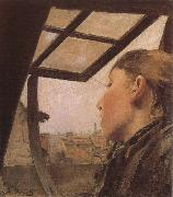 Laurits Andersen Ring Girl looking out of a Skylight Spain oil painting artist